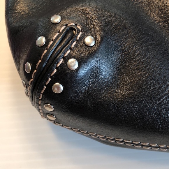 MICHAEL MICHAEL KORS Large Black Leather Tote Shoulder Bag Purse Silver Studs - Picture 3 of 16